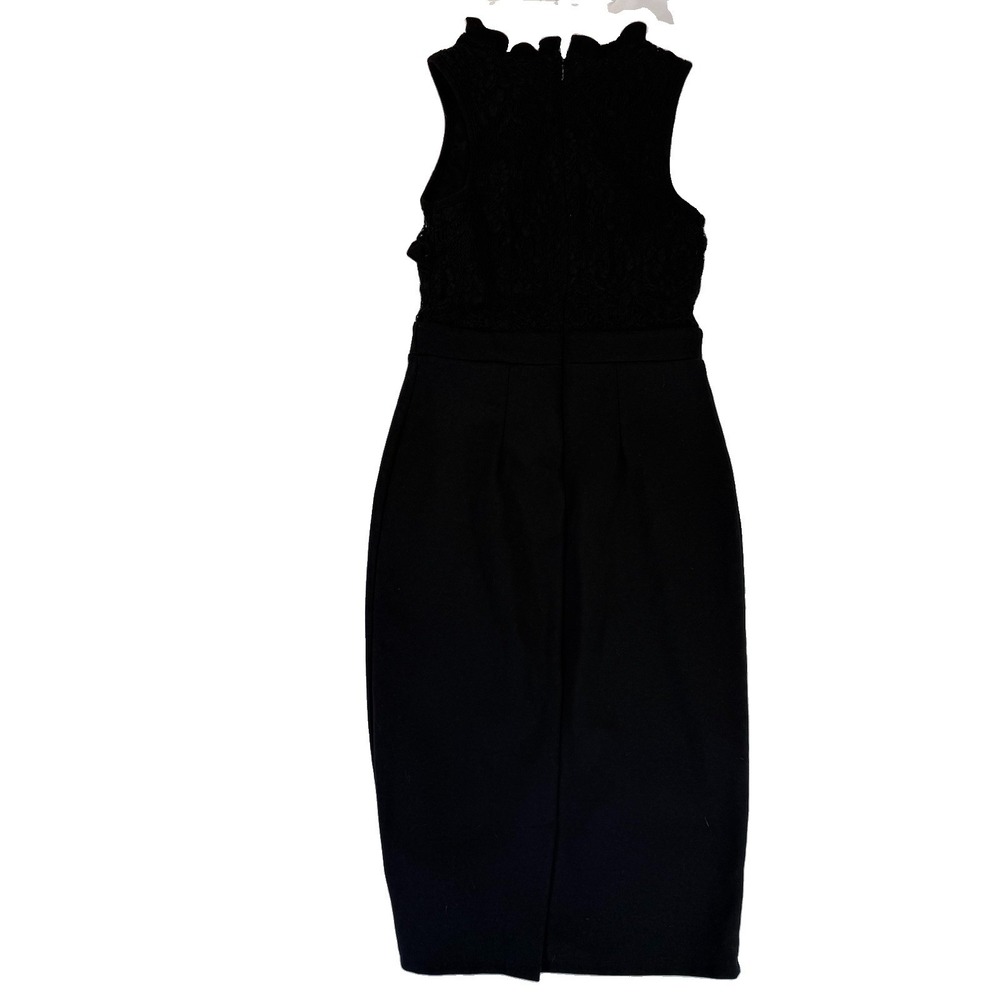 Nicole Miller Black Lace Midi Dress XS Ruffle Romantic Cocktail Bodycon Sheath - Picture 8 of 12